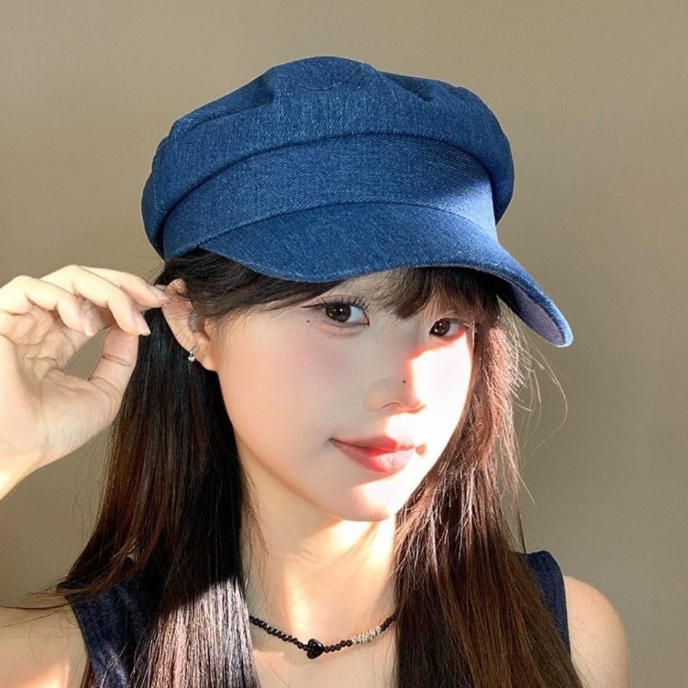 Vintage Denim Berets Flat Peaked Hats Fashion Octagonal Cap  Girls