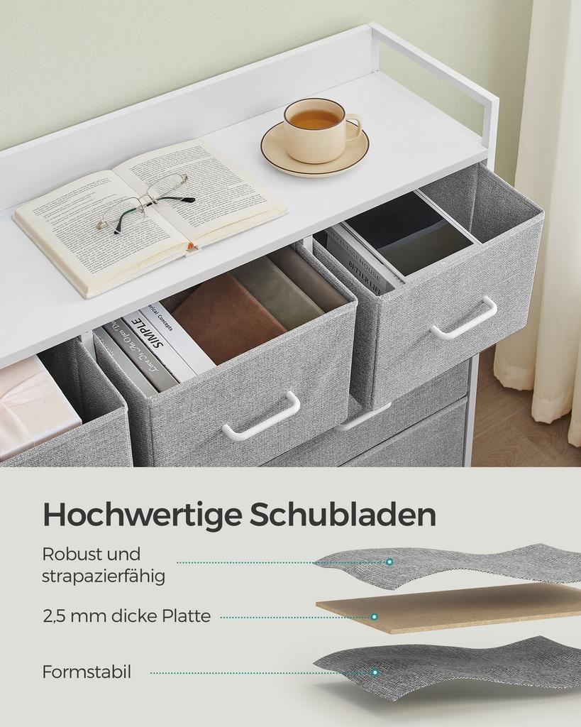 SONGMICS Chest of Drawers, Bedroom Cabinet, 7 Fabric Drawers with Handles, Metal Frame, Dove Grey and Cloud White
