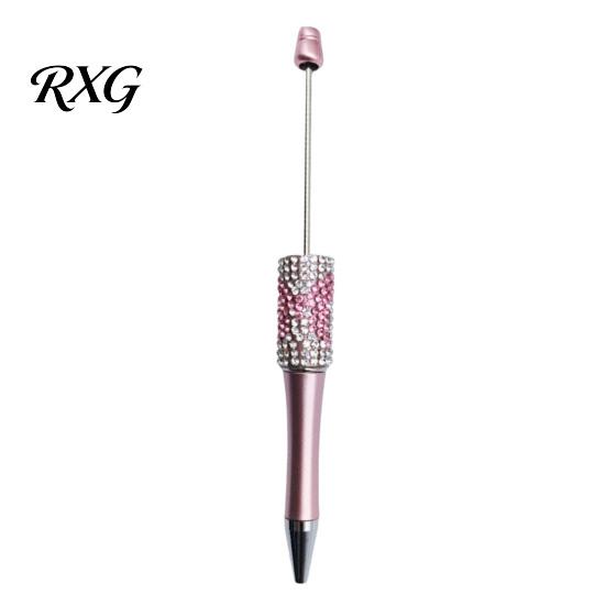 Sparkly Bow Pen Diamond Beadable Pens, Bling Rhinestone Beaded DIY Plastic Bead Pen, Crystal Stylish Desk Accessory Shaft Black Ink Ballpoint Pens for