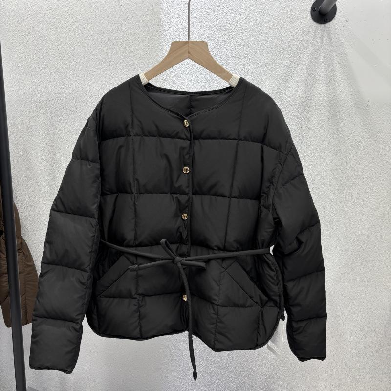 Belt Short Fashion Down Jacket Women's Jacket Jacket White Duck Down Autumn and Winter New Crew Neck Bread Clothing Tide