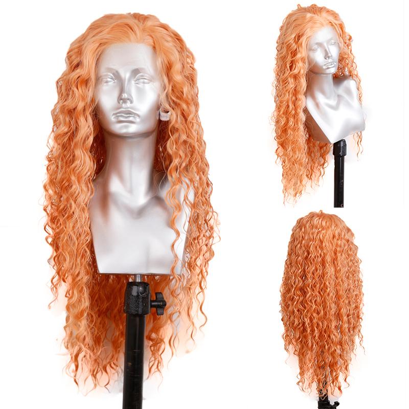 AIMEYA Blue Wigs Loose Curly Synthetic Lace Front Wig  Heat Resistant Synthetic Lace Wig Cosplay Blue Green Blonde Color