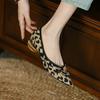 High Heels Retro Metal Buckle Pointed Flat Sole Single Shoe for Women with Leopard Print Platform Shoes Zapatos De Mujer