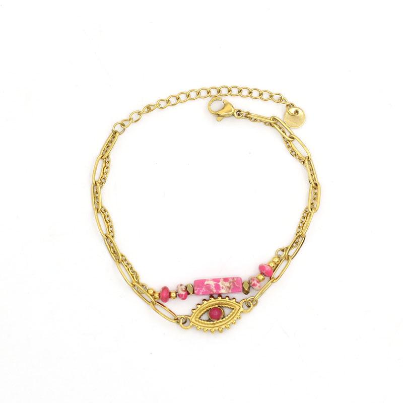 Chic Stainless Steel Eye Pendant  Natural Stone Beads Double Layer Women s Bracelet