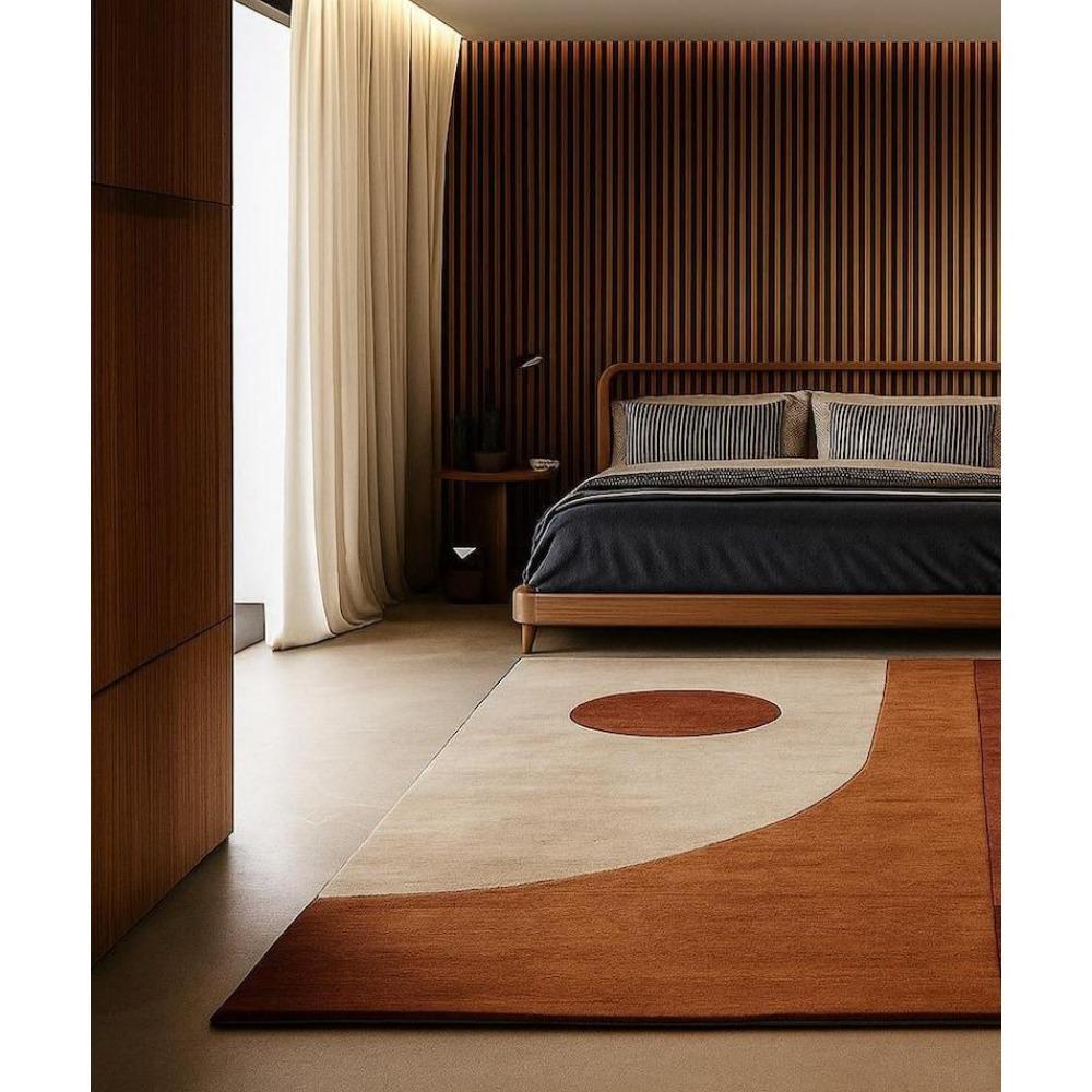 

Mid-Century Modern Geometric Area Rug Minimalist Beige Rust Color Abstract Carpet for Bedroom Living Room Home Decor 60*90cm