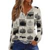 Women's Casual Long Sleeve T-Shirt with Halloween Print V-Neck Button for Parties