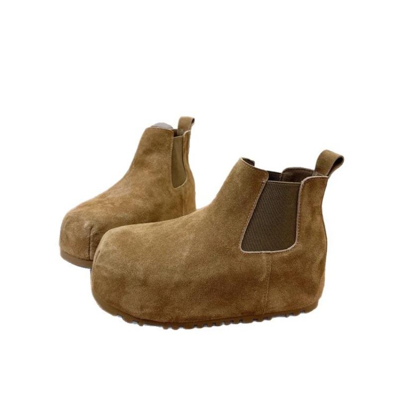 Skor med tjock sula, Ankelstövlar, Damskor, Retro Fleece Högklackade Stövlar