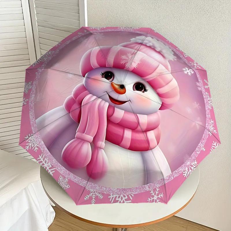 1pc Snowman Fashionable Automatic Opening/Closing Folding Umbrella with 8 Iron Bones, Plastic Handle yy251015055