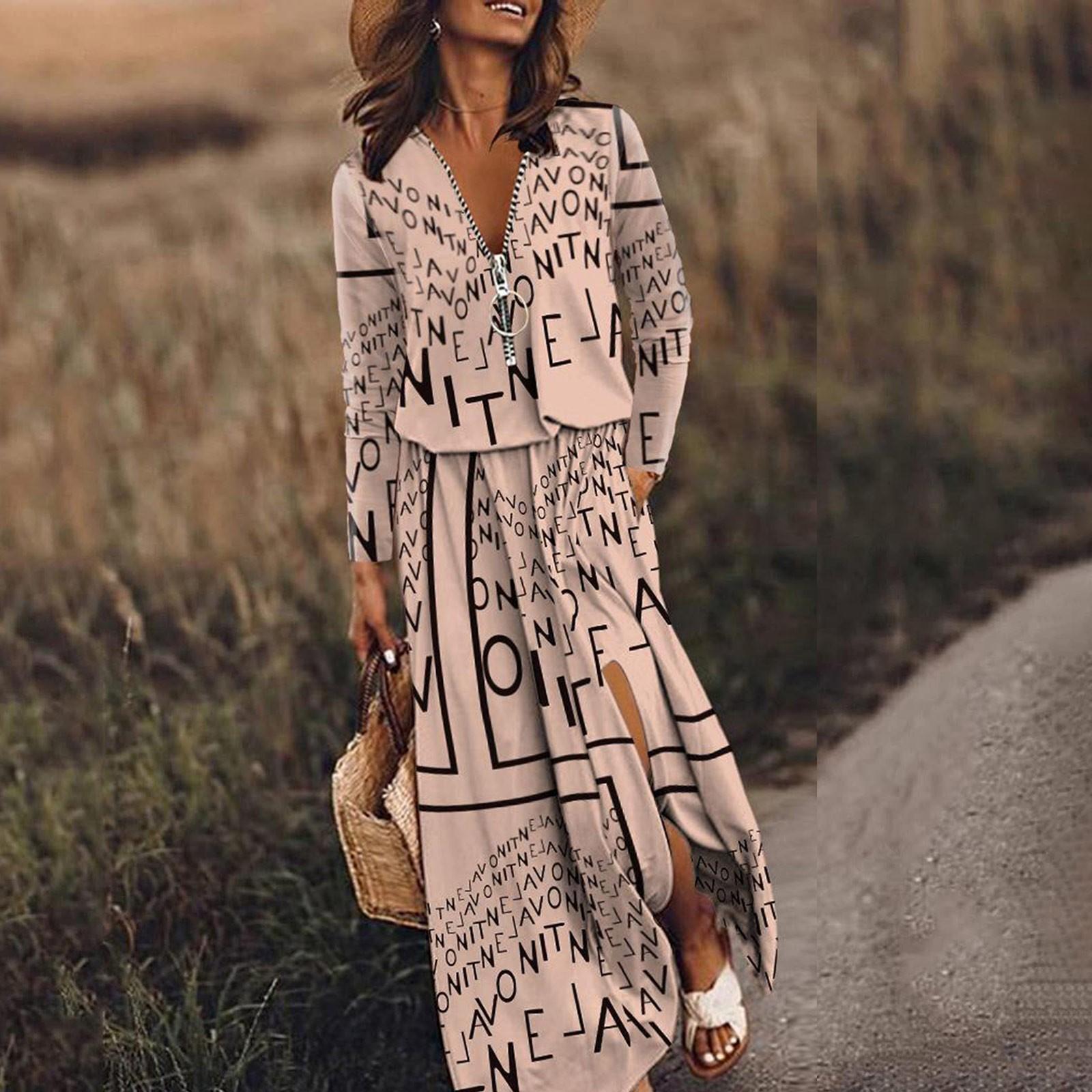 

Женские повседневные длинные платья с длинными рукавами и молнией на талии, однотонные платья для матери с принтом L хаки