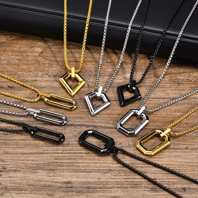 Stainless Steel Geometric Oval Rectangle Rhombus Men'S Pendant Simple Trendy Hip Hop Necklace Jewelry Pn-1846