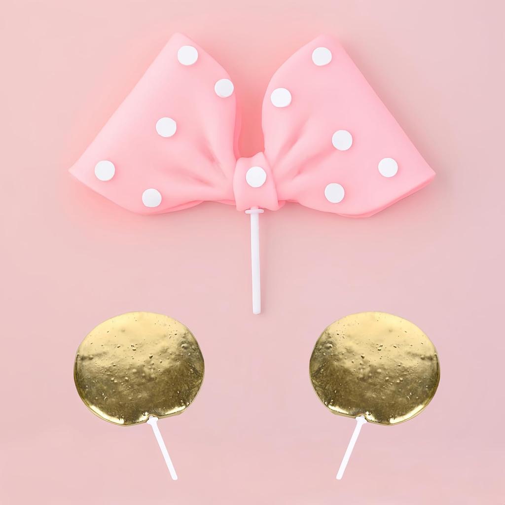 Cartoon Cake Decoration Pink Bow Cake Topper Bow Tie Cake Topper Bow Ears Stars Birthday Party Supplies