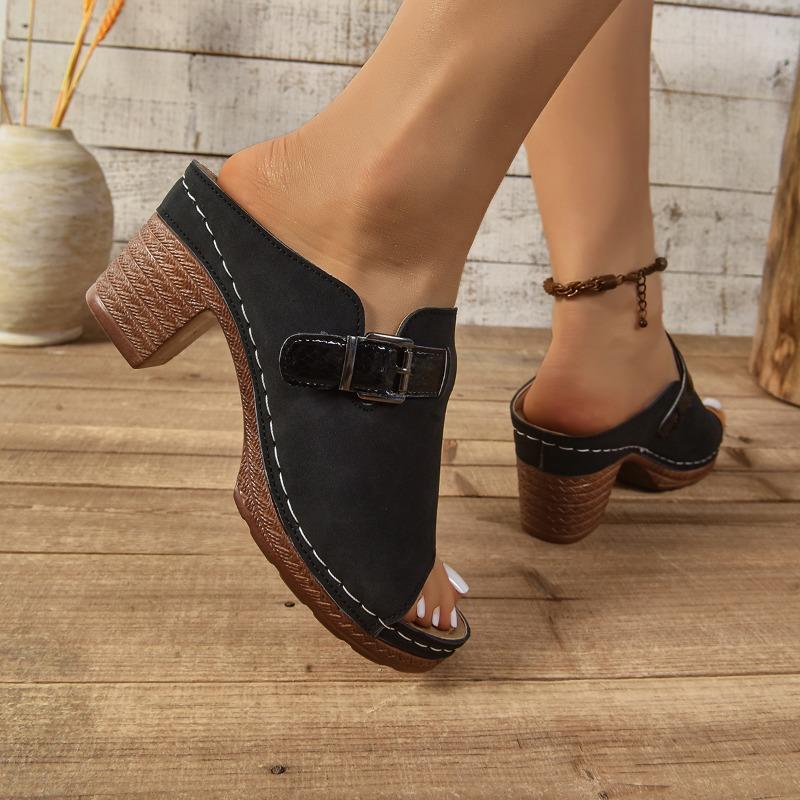 Fashion 2025 Summer Plus Size Round Toe Women's Slipper Hot Sale Outdoor Rome Sandals Women with Buckle Chunky Heels Slippers Zapatos