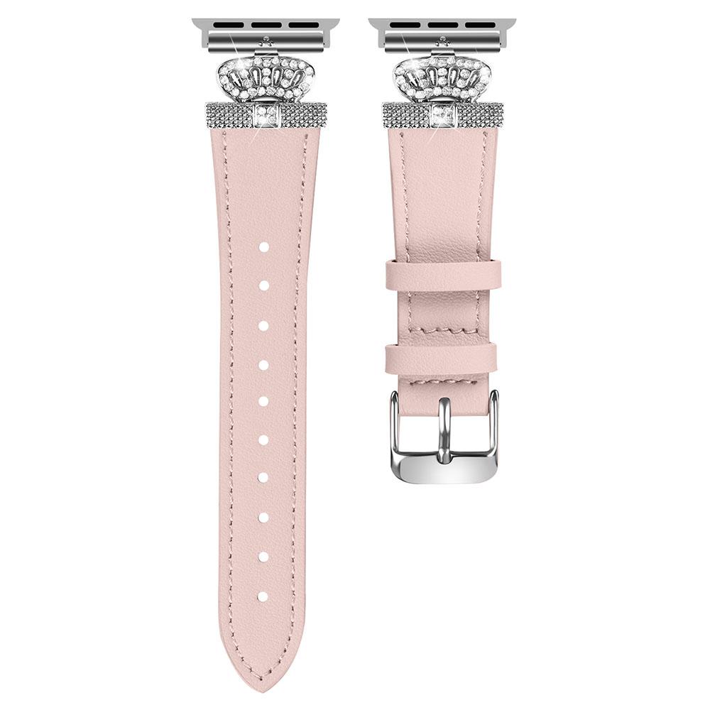 

Leather Strap for Apple Watch 10 46mm/Ultra 2/Ultra 49mm/9 8 7 45mm/SE (2023) SE (2022) SE 6 5 4 44mm/3 2 1 42mm with Silver Buckle Pink