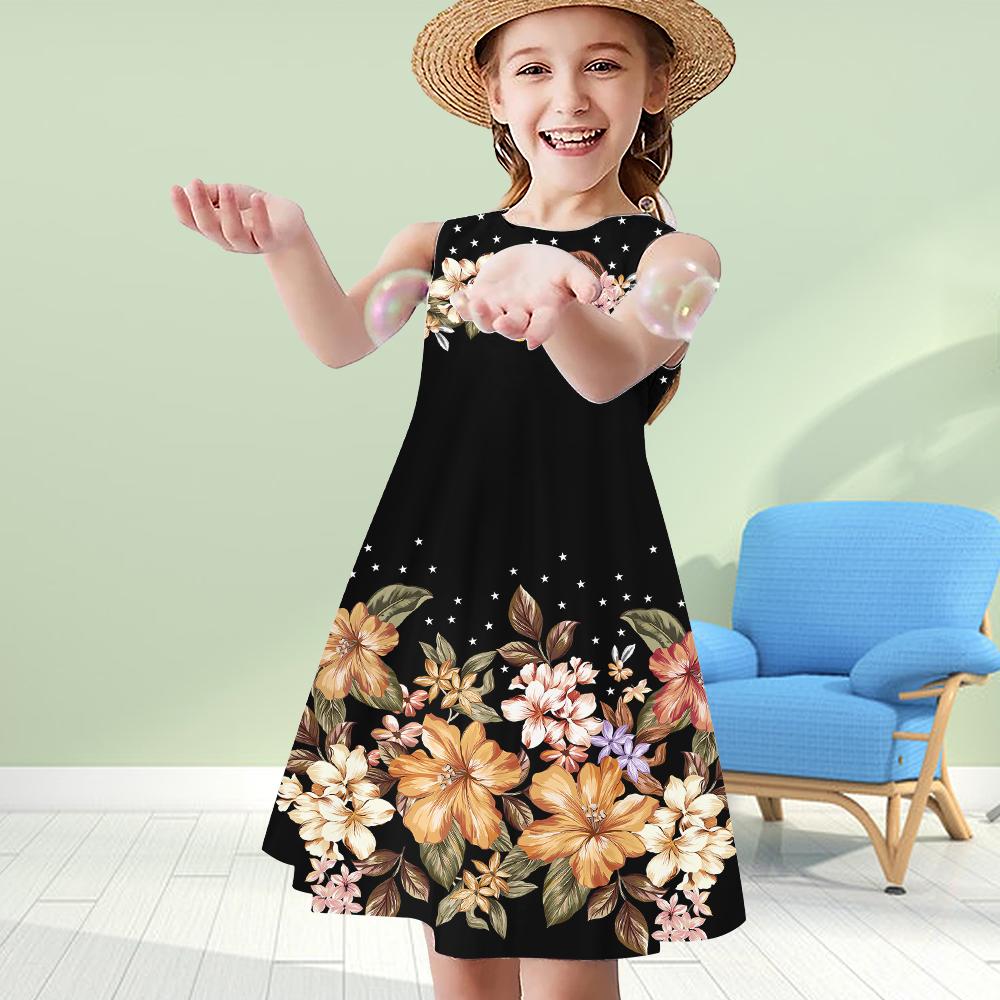 

Летние платья-майки без рукавов с круглым вырезом, платья принцессы, милые платья для девочек с 3D-принтом и узором «Ипомея» 160 оранжевый