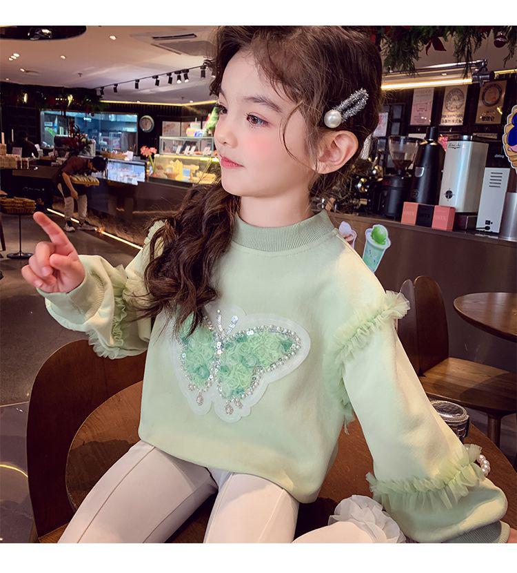 Girls' Butterfly Sequin Hoodie - Long Sleeve Mesh Top for Spring/Autumn (2026 Collection)