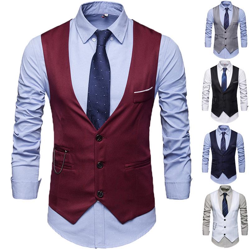 Summer men's slim-fit British-style solid color suit vest in large sizes for a sleek look.