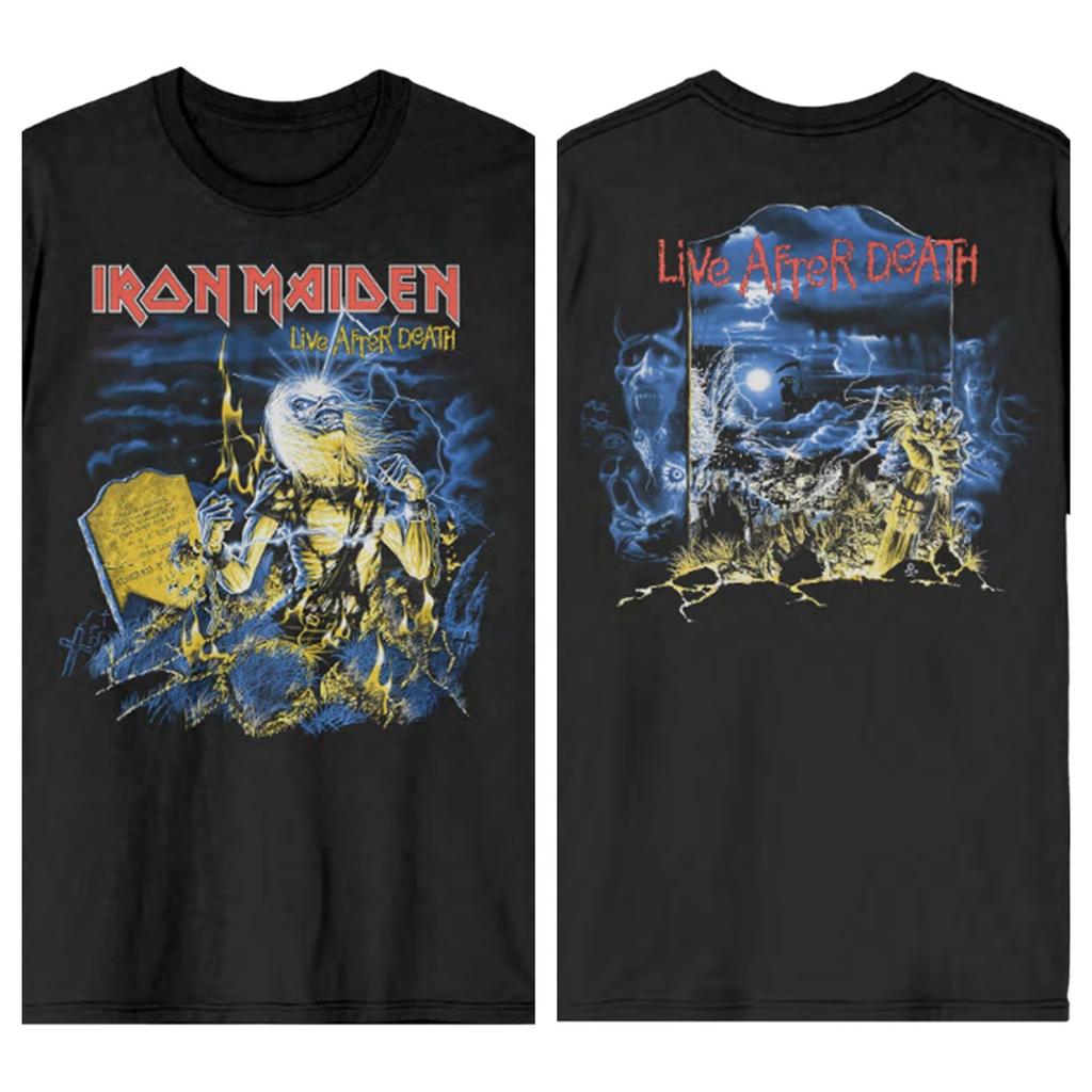 Unisex Iron Maiden Live After Death Double Sided Graphic T-Shirt, Heavy Metal Rock Band Black Street Tee, Music Fan Merchandise