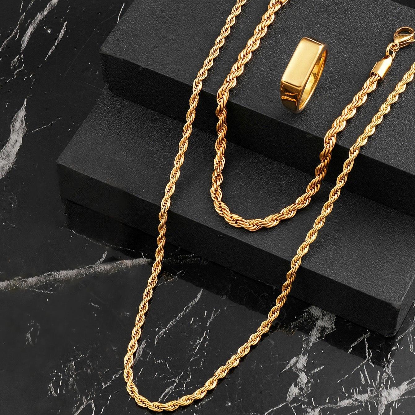 

Stainless Steel Necklace Casting Geometric Smooth Ring Women s Light Luxury Non-Fading Titanium Steel Jewelry Set Ring—9No.