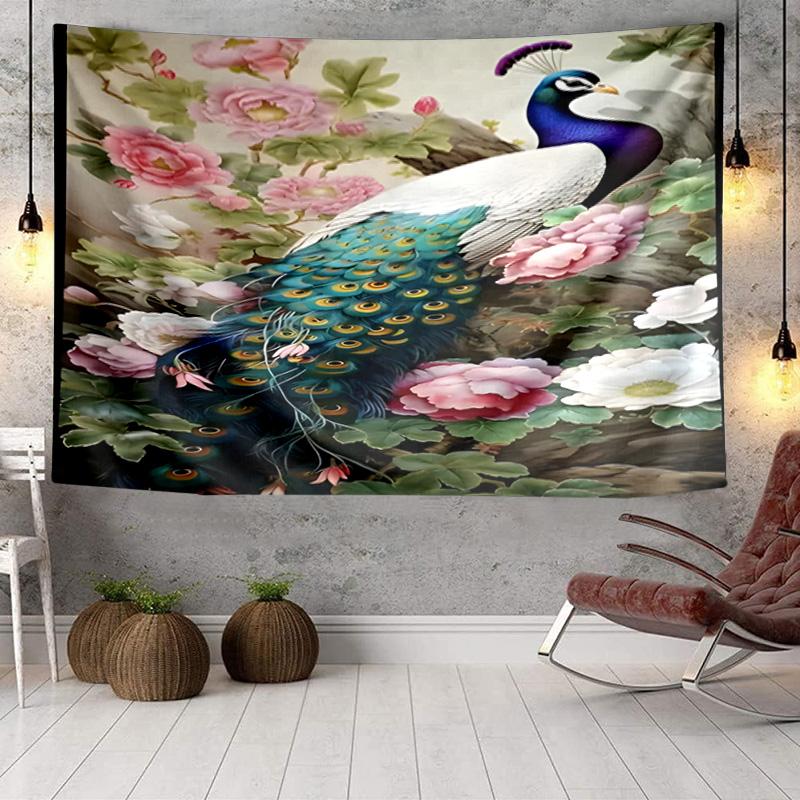 Peacock In The Rain Tapestry Room Decoration Wall Hanging for Living Room Bedroom, dormitory, Birthday and Christmas gifts