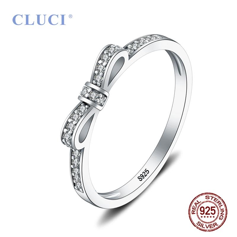

CLUCI Cute 925 Sterling Silver Bowknot Women Party Wedding Ring Jewelry High Quality Silver 925 Gift Zircon Ring DR1006SB 6