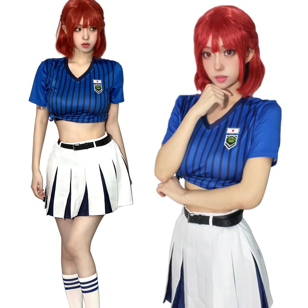 HOLOUN Blue Rock Imperial Collar Cheerleading Cheerleading Skirt Cosplay Anime Festival Halloween Performance XL Size Costume, Set, Costume, Costume,