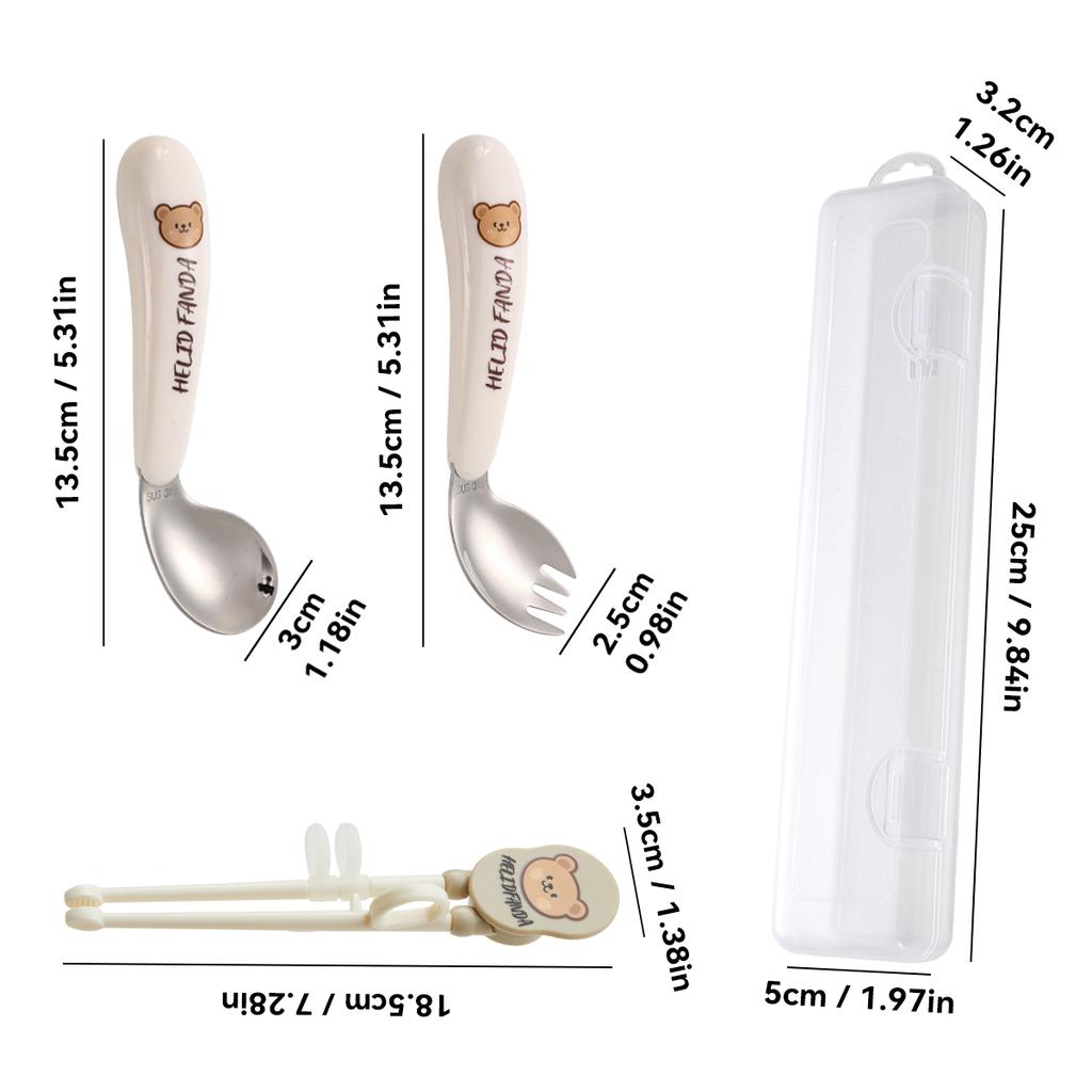 Tragbares Kindergeschirrset aus 316 Edelstahl, niedliches Fütterungsbesteck, Löffel, Gabel, Lernstäbchen, Kinderbesteck