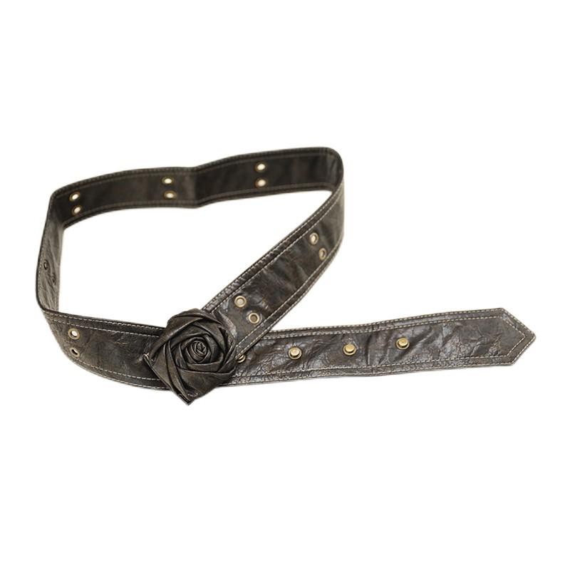 Women's Sexy Retro Rose Waist Chain Belt - Y2K Style Brown Leather Cincher