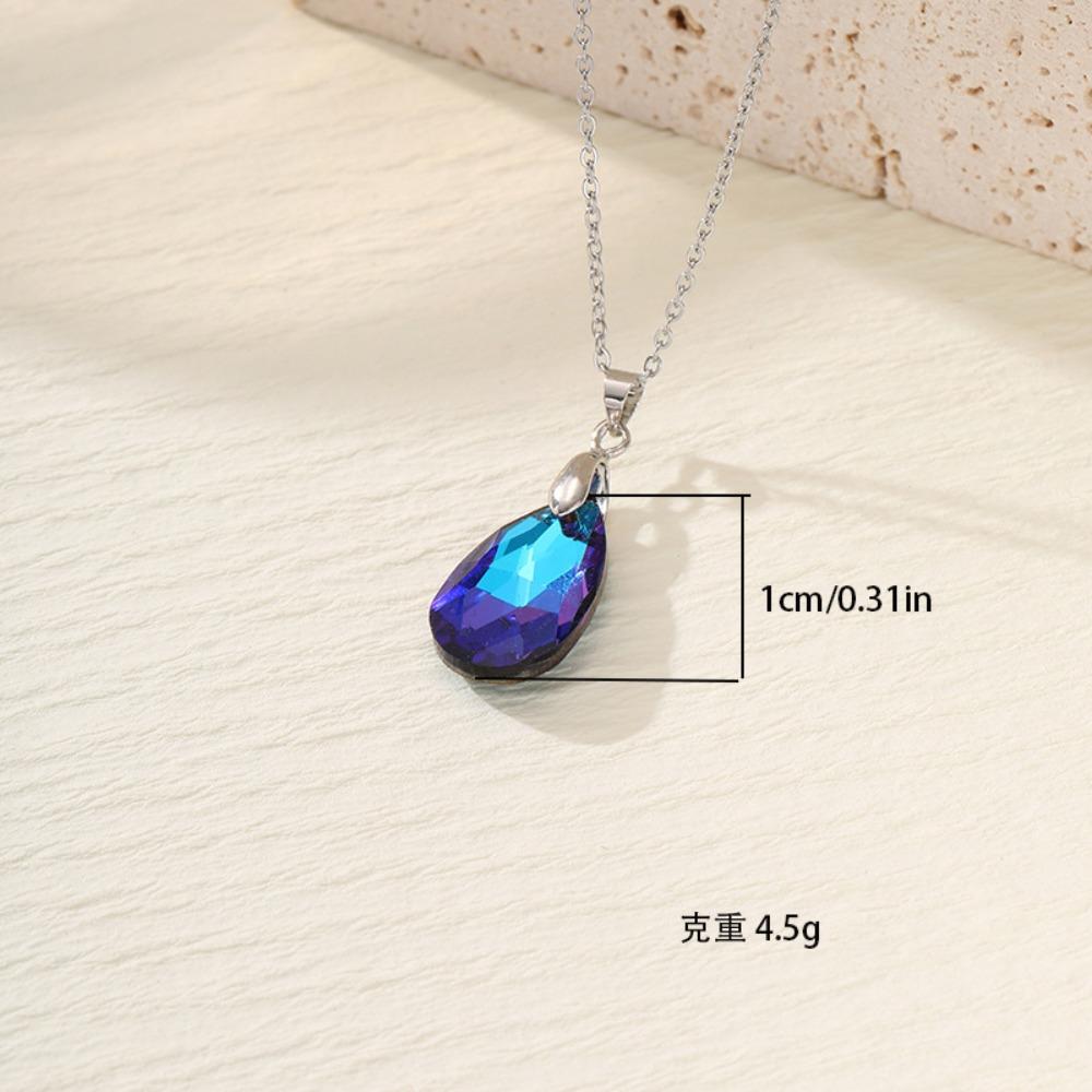 Einfacher Luxus Strahlende Farben Geometrisch Tränenförmig Künstlicher Kristall Anhänger Halskette für Damen Edelstahl Schmuck