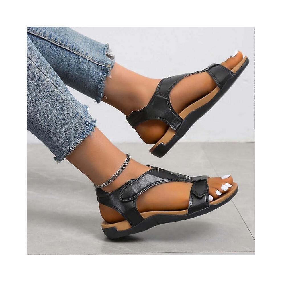 (37, Naranja) Sandalias Planas de Cuero Retro para Mujer Ligeras Antideslizantes Zapatos de Playa para Compras Citas