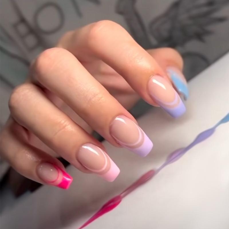 Noste Dlouhý Francouzský Ručně Dělaný Manikúrní Kousek Kamínkový Postupný Přechod Odnímatelná Nálepka na Nehty