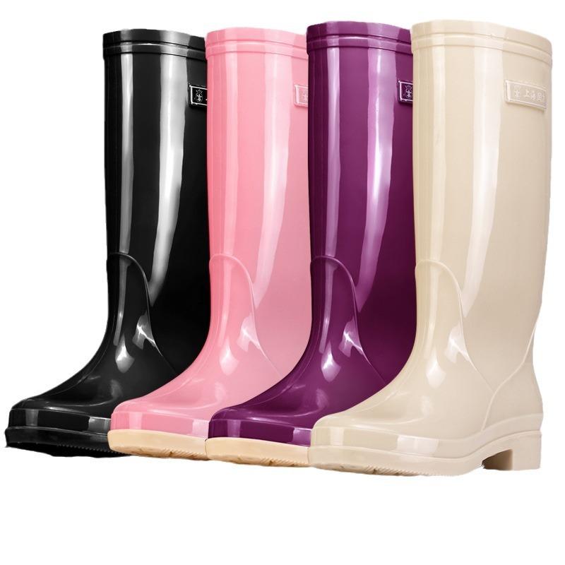 Rain Shoes Women's Fashion Models Wear High Rain Boots Waterproof Shoes Non-slip New Long Rubber Shoes Kitchen Water Shoes Light and Soft