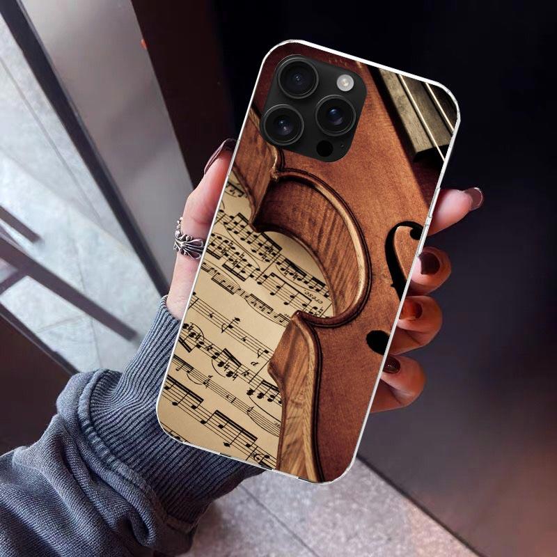 Music Violin Phone Case For iPhone 17 Air 16 15 Pro Max 14 Plus 13 Mini 12 11 Cover 7 8 SE Silicone Shell Print Fundas 17 Air 16
