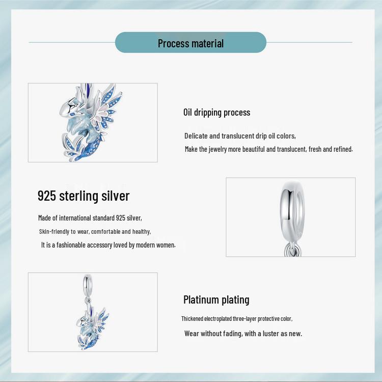 S925 Silver Dragon Pendant Beads: Original Blue Ziyun DIY Bracelet Accessory