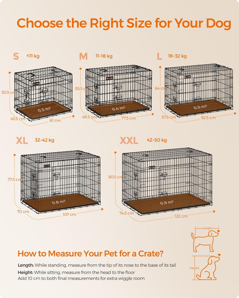 FEANDREA Dog Crate, Foldable, 92.5 cm Long, 2 Doors, L, Black