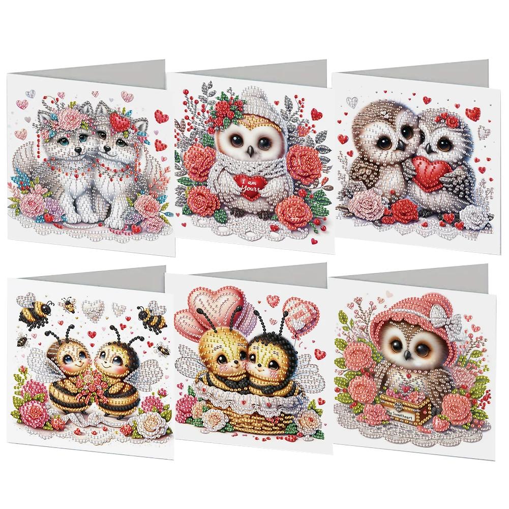 6Pcs Valentines Day Angel DIY Diamond Painting Card Diamond Drawing Card Diamond Painting Greeting Card for Family Friends Gift