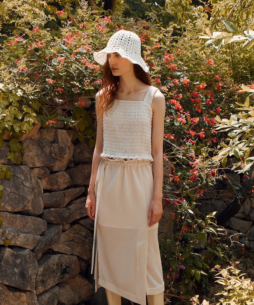 RE RHEE Square Neck Shirred Top