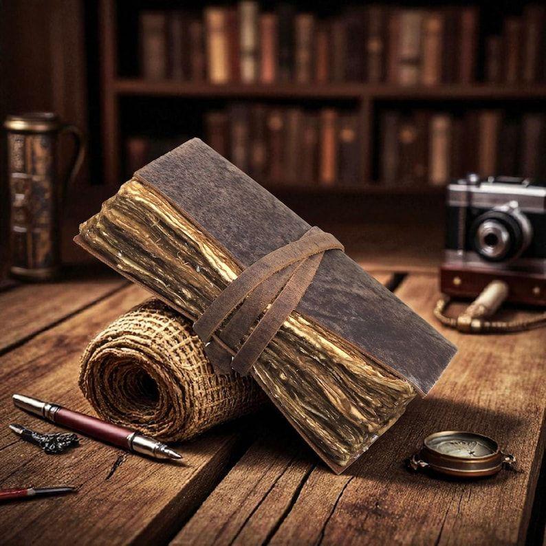 Ręcznie robiony Vintage Dziennik Skórzany Notes Podróżny – Antyczny Papier Krawędziowy, Dziennik do Pisania