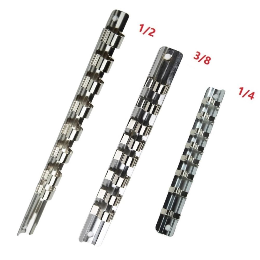 1/3Pcs 1/4" Or 3/8" Or 1/2" Socket Rack Holders With 8 Clips On Rail Tool 150/190/260mm Wall-mounted Iron Organizer Storage