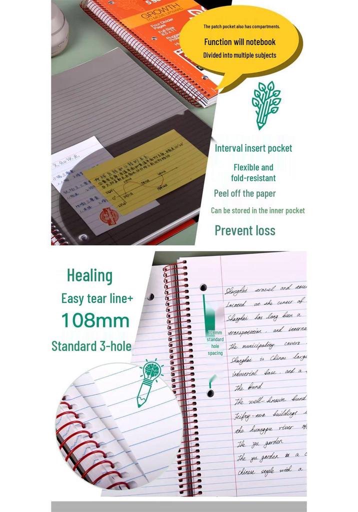 Kaisa American Inspiration Spiral Notebook - Sectioned for College and Graduate Exams, Loose-leaf