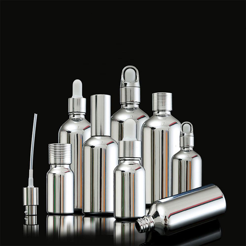 5ml-100ml Silbernes Glas ätherisches Öl Tropfflasche Probenflasche Klebekopf Tropfflasche Druck Tropfen Trennung Leere Flasche