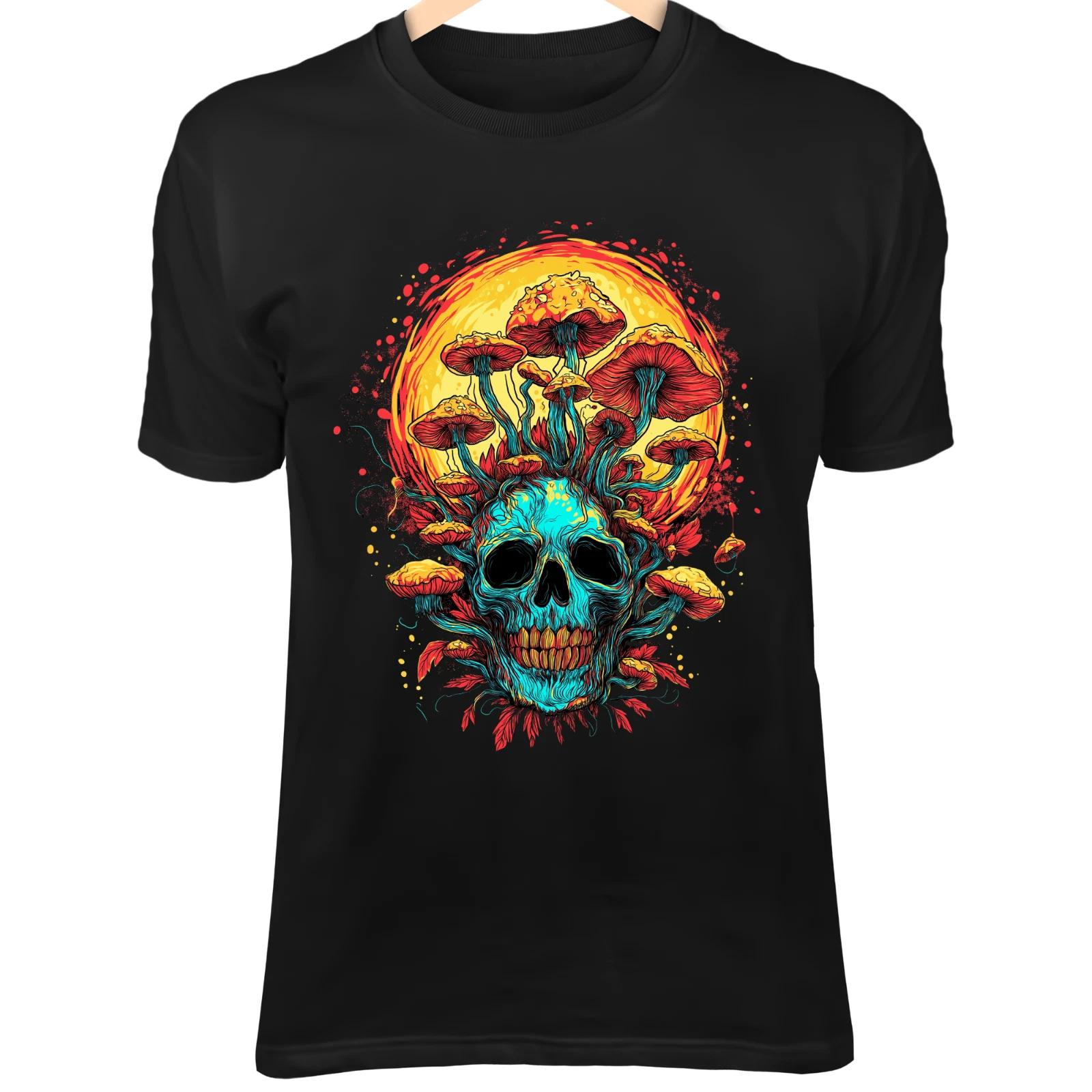 Summer Skull - Grinning Skull with Radiant Mushrooms & Blazing Sun Aura 4XL