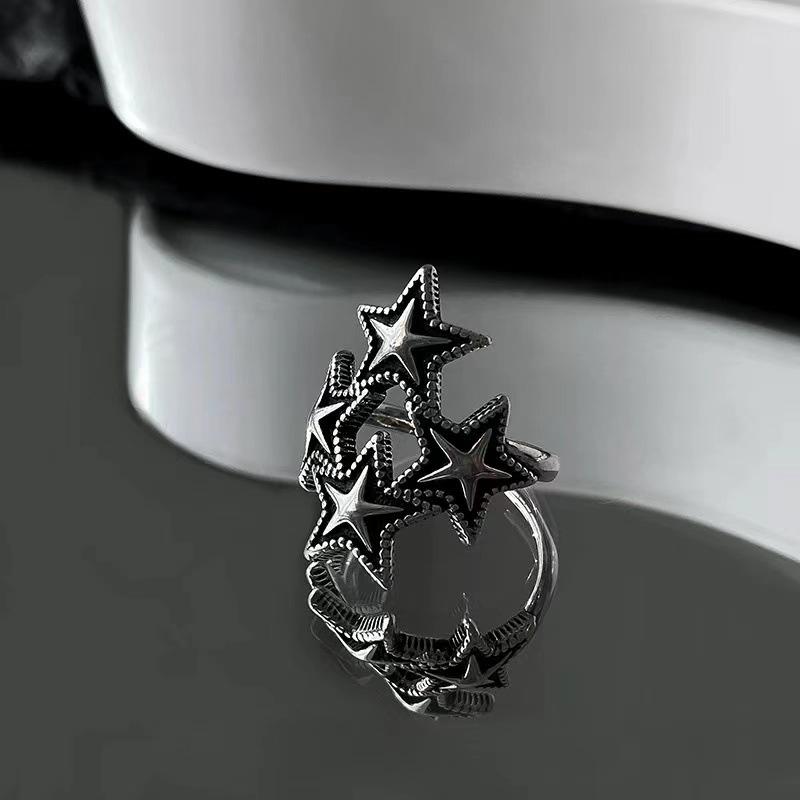Fashionable Punk Pentagram Geometric Star Adjustable Ring Neutral Retro Irregular Creative Daily Jewelry Gift
