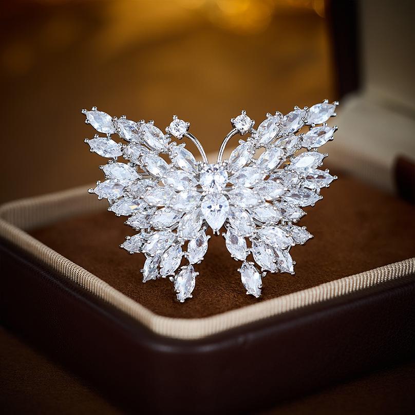 

Vintage French shiny crystal colorful butterfly brooch Elegant fashion insect pins Women s clothing