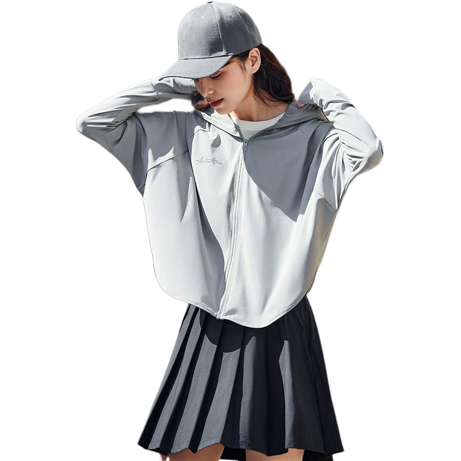 Anta Training Series Solid Color Zip-Up Hooded Loose Sun Protection Jacket Women jackets Star-Diamond-Gray 162427704-3