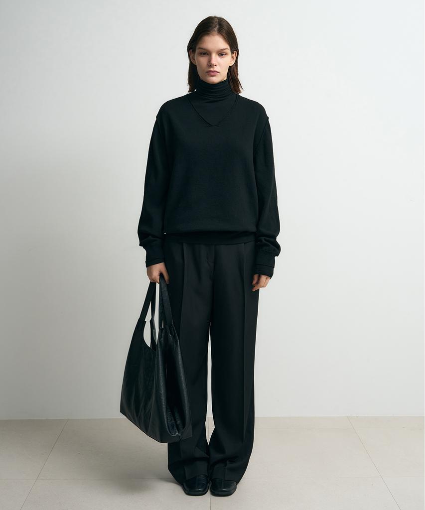SIS A Cutout One-Pleat Wide Slacks [Black]