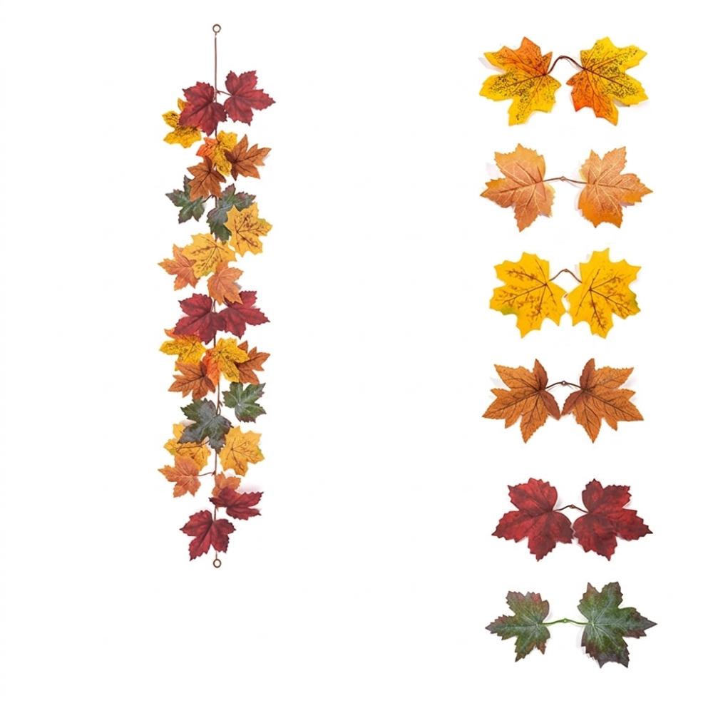 Vibrant Autumn Leaf Hanging Vine Flexible Faux Fall Leaves Strings Outdoor Decor