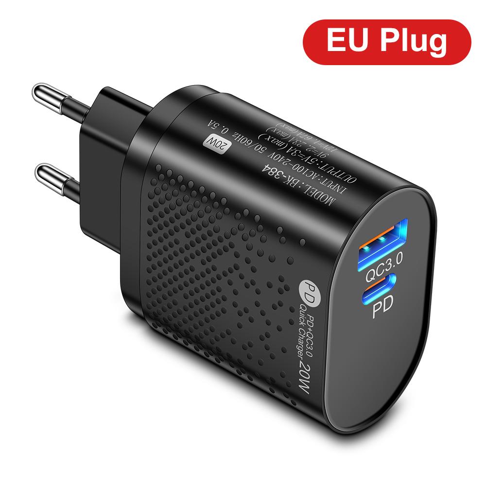 PD 20W USB C Charger Quick Charge 3.0 QC 3.0 Type C Charger Phone Adapter For Xiaomi iPhone Samsung Fast Charging EU US UK Plug