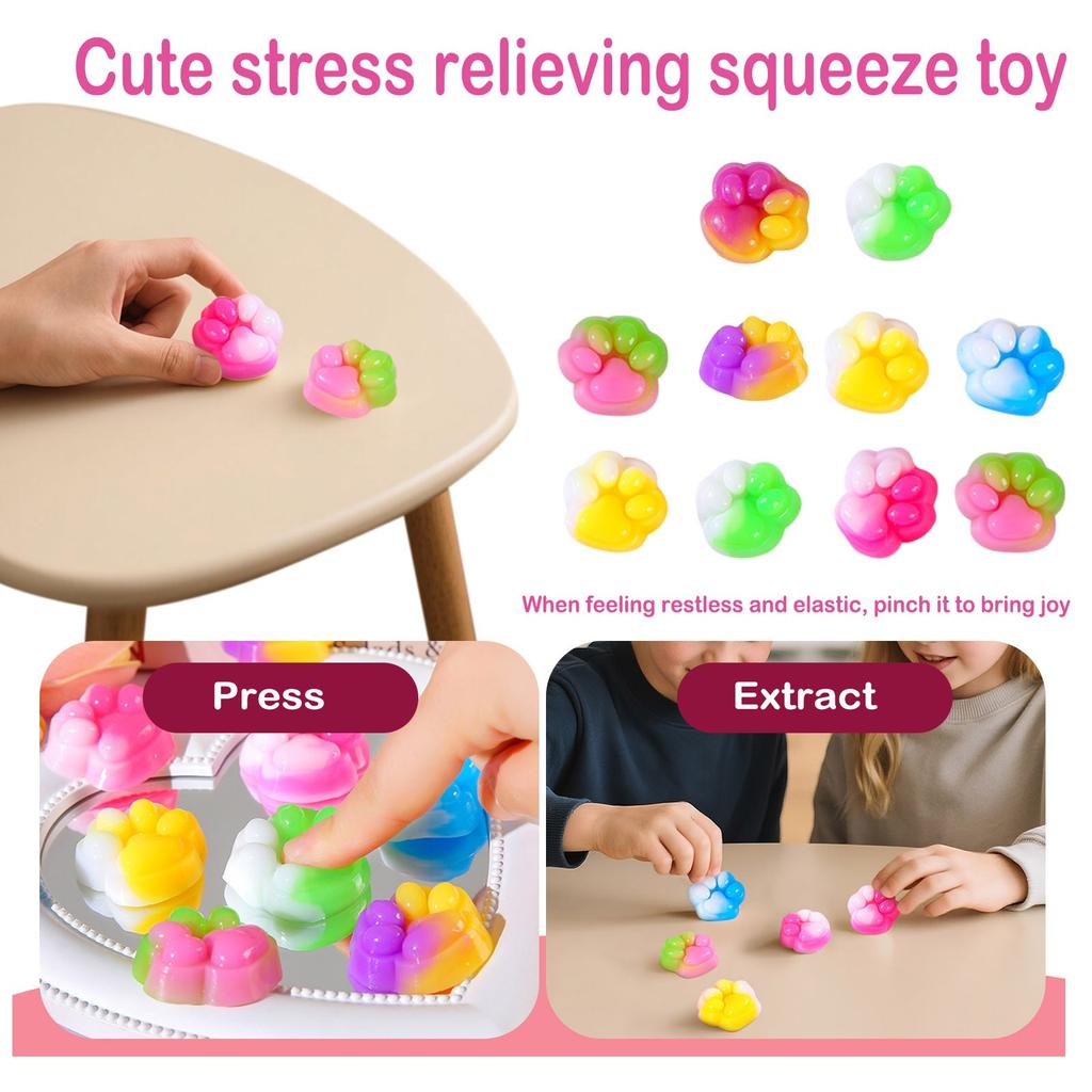 Mini Cute Cat Paw Soft Rubber Toys Soft Squeeze Animal Paw Toys With Glitter Confetti And Heart Details Birthday Gifts