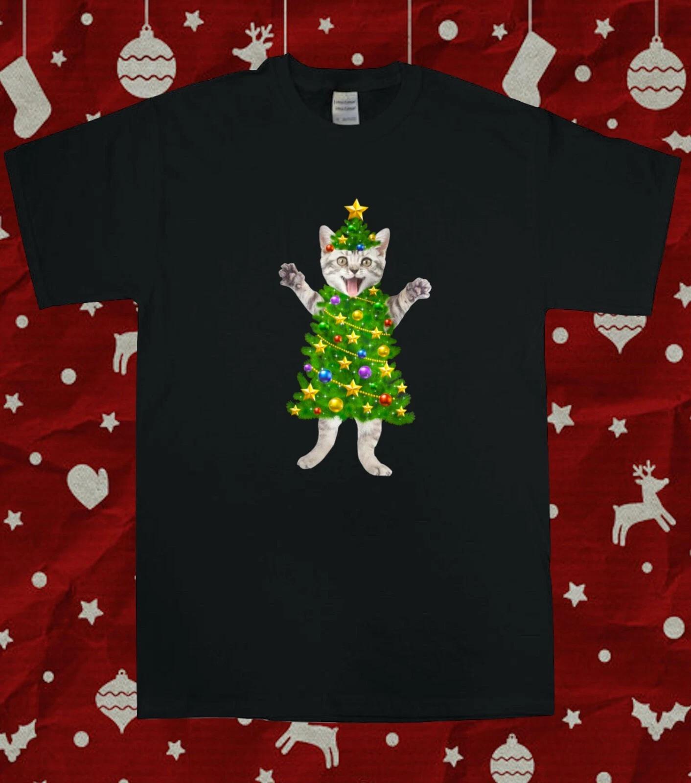 Tabby Cat Funny Christmas Tree Christmas Unisex T-Shirt S