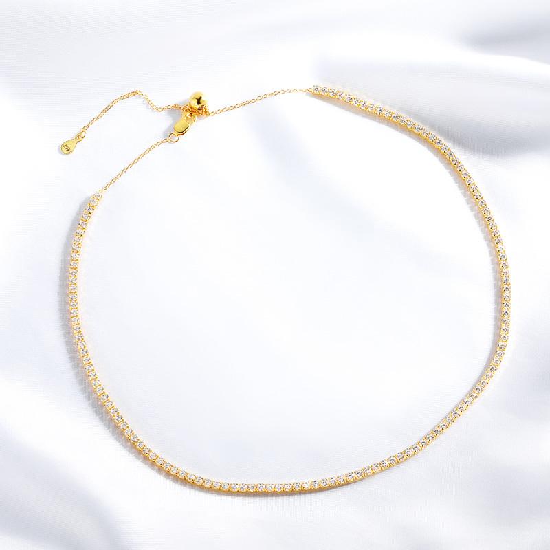 Smyoue Each 2mm All Zircon/moissanite Tennis Necklace for Women Man Adjustable Choker Chain 100% 925 Silver Jewelry