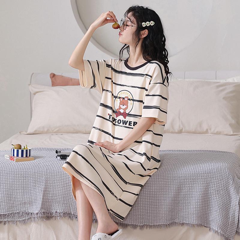 Women's Summer Short Sleeve Sleep Dress - Plus Size, Medium Length, Cute and Sweet